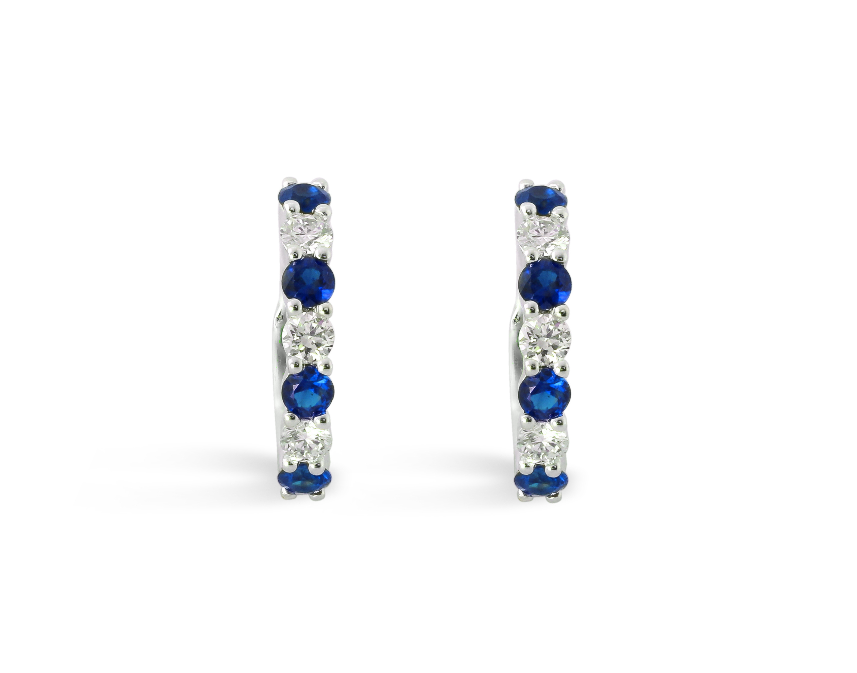 Sapphire and natural diamond hoop earrings in 14K gold