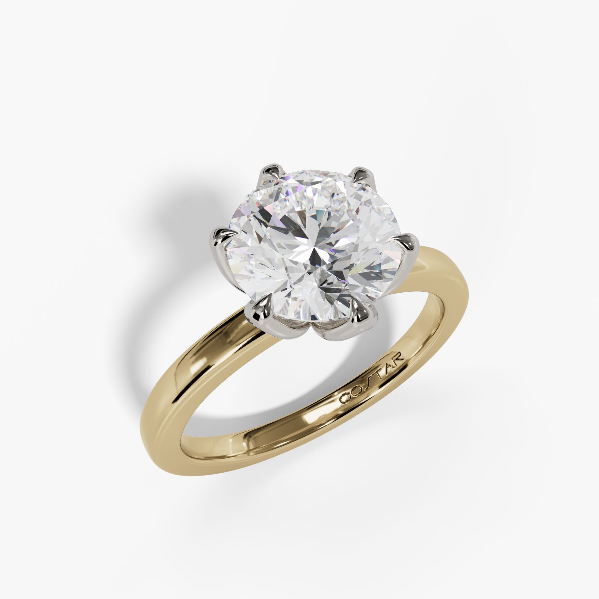 Round diamond lotus solitaire, three-quarter view