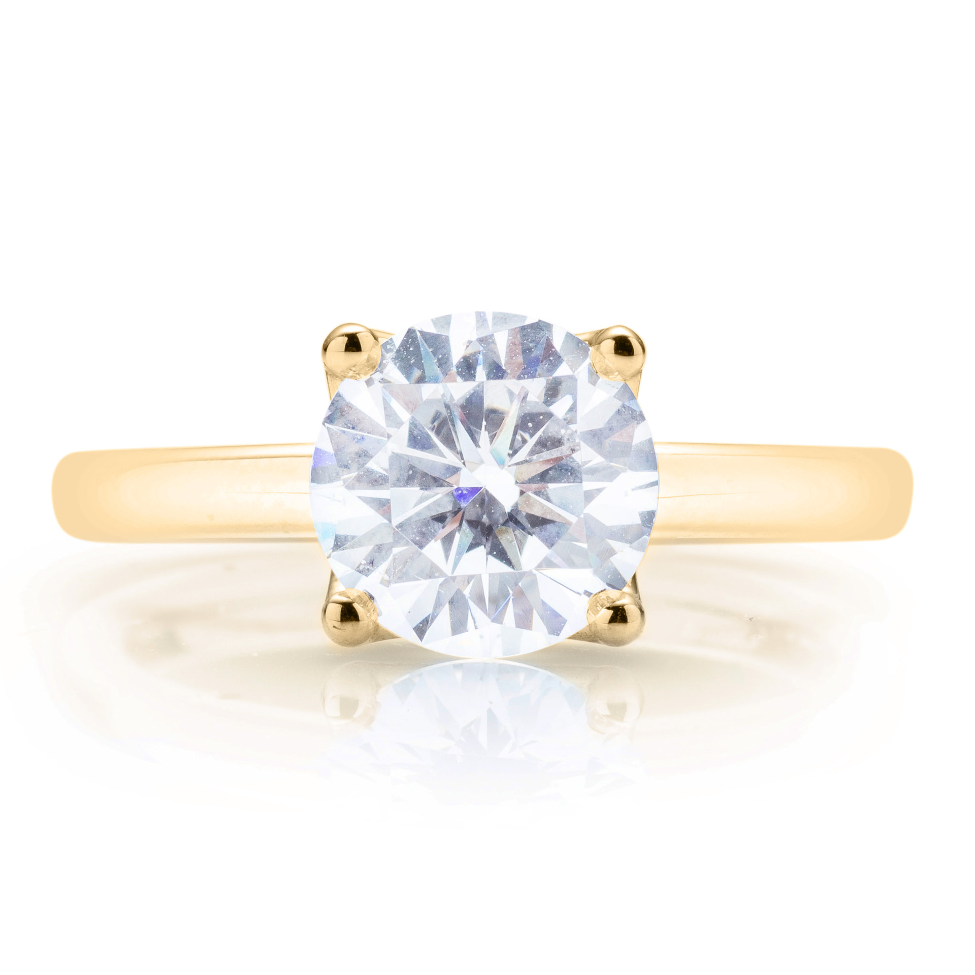 Yellow gold four-prong solitaire, front view
