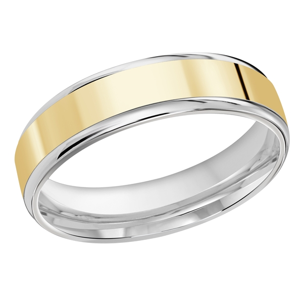 Two-tone band with polished yellow-tone center and white-tone edges