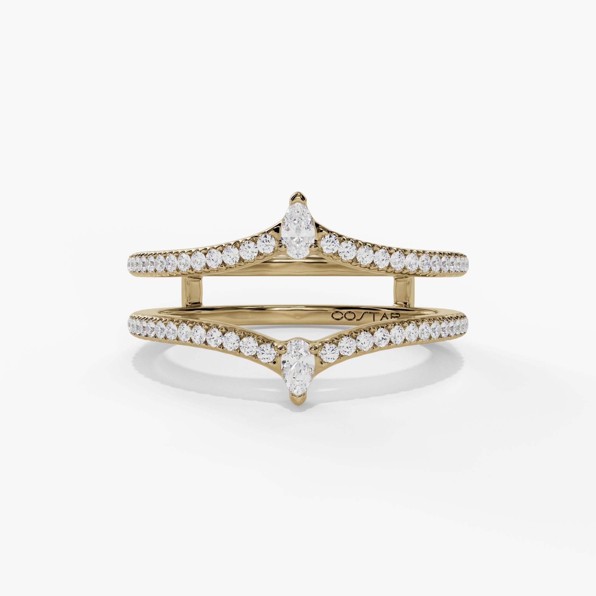 Yellow gold pear diamond pavé enhancer, front view