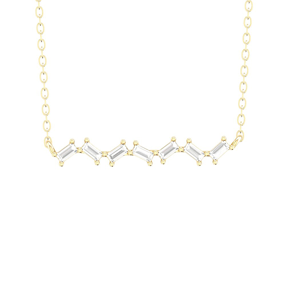 Yellow gold bar necklace with baguette cut natural diamonds set in a zigzag