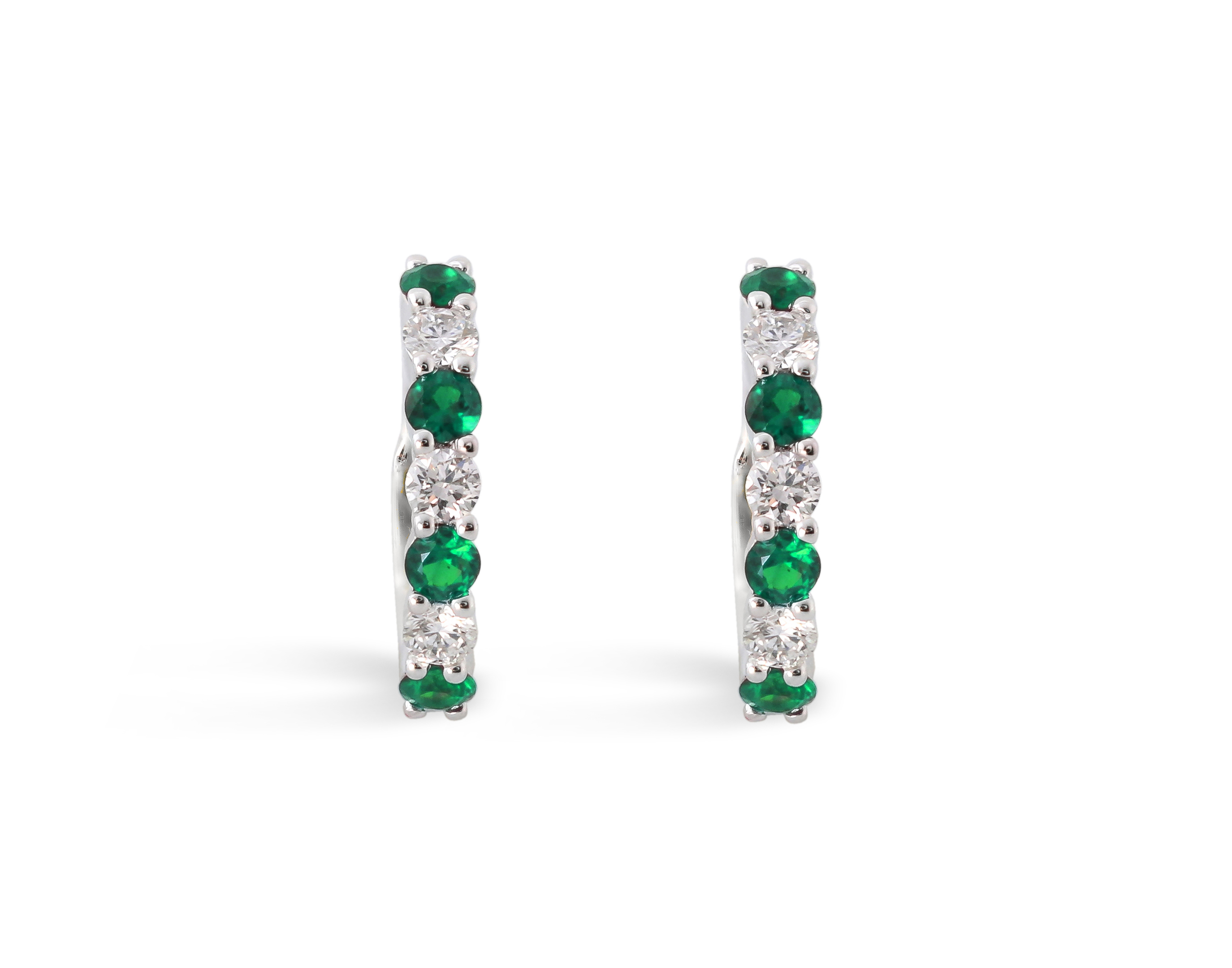 Emerald and natural diamond hoop earrings in 14K gold