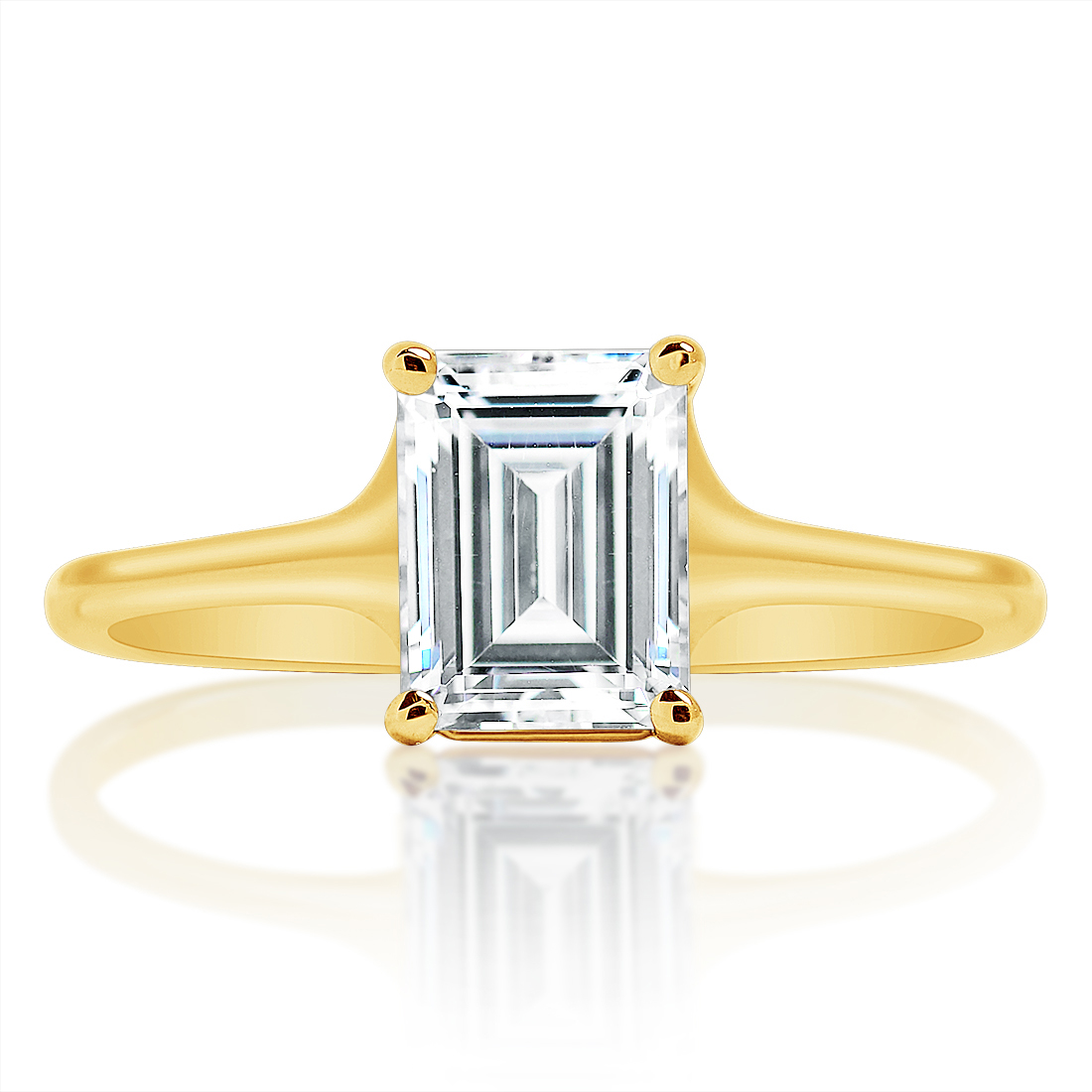 Yellow gold emerald cut solitaire, front view