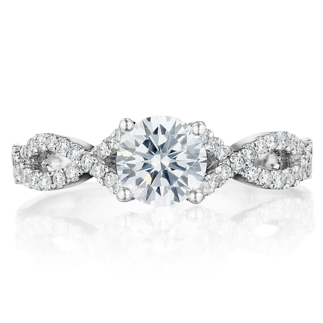 Round diamond twist pavé ring, front view