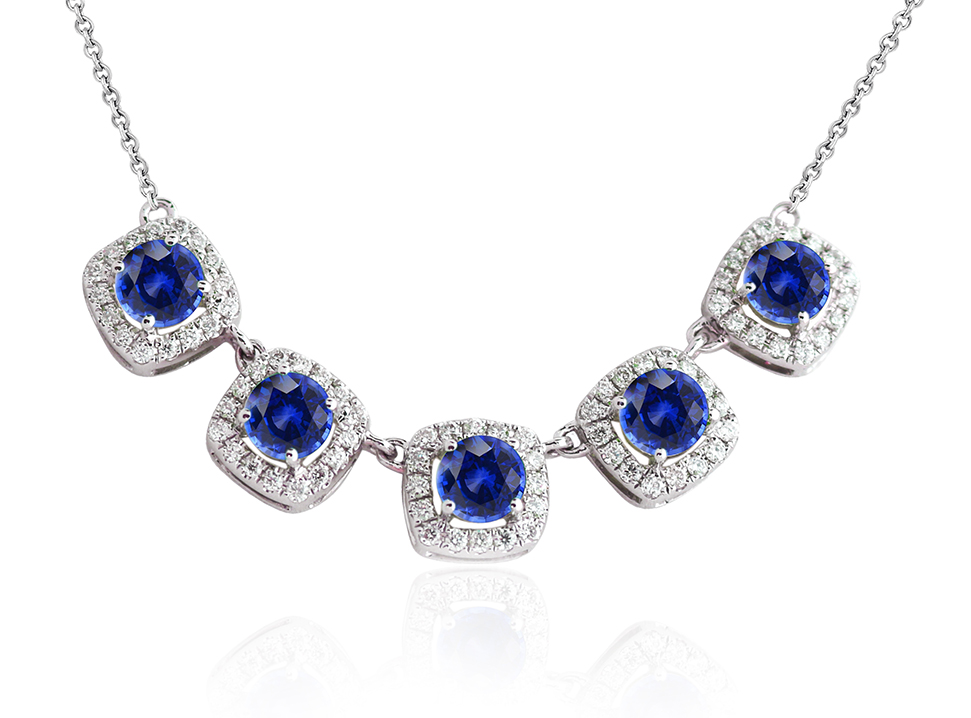 Sapphire and natural diamond station necklace in 14K gold
