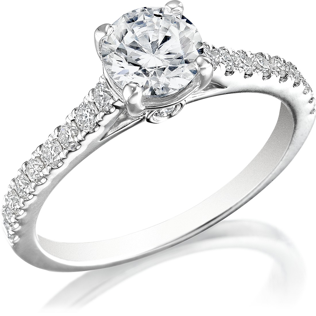 Round diamond pavé ring, three-quarter view