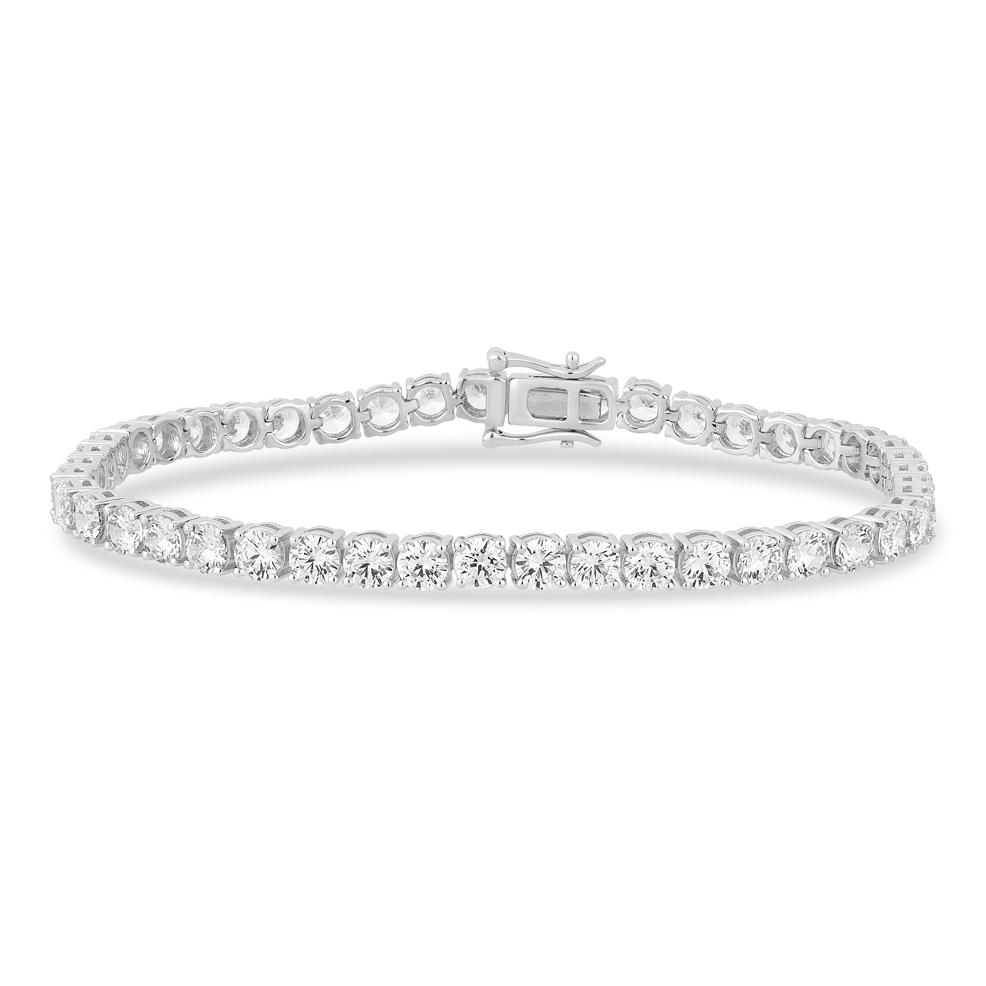 White gold tennis bracelet with a single row of prong set round natural diamonds