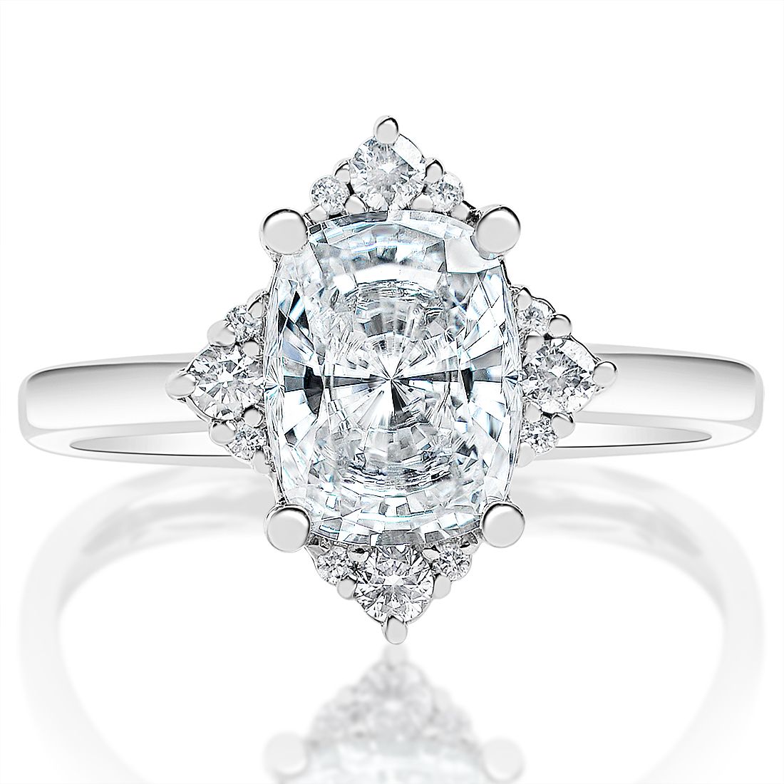 Cushion cluster accent ring, front view
