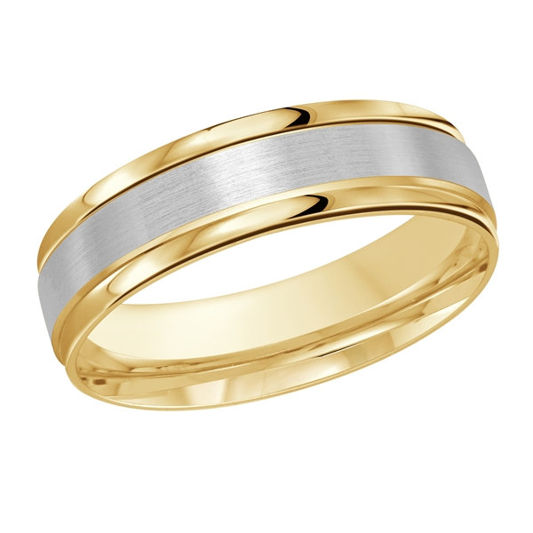 Wedding band with yellow-tone edges and a brushed white-tone center