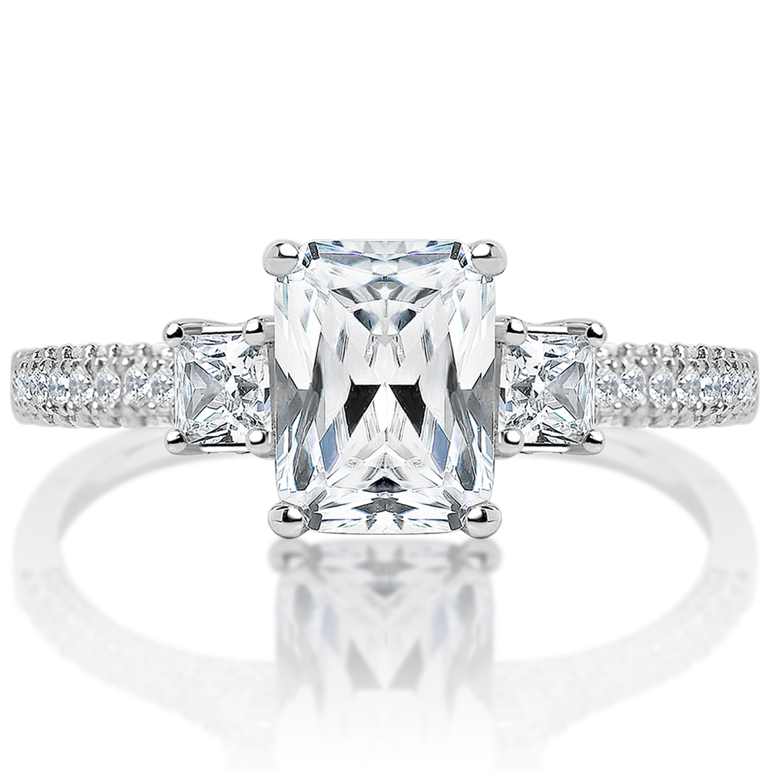 Three-stone engagement ring, front view