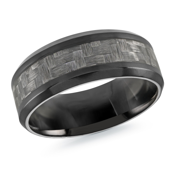 Black tantalum band with carbon fiber inlay, angled view