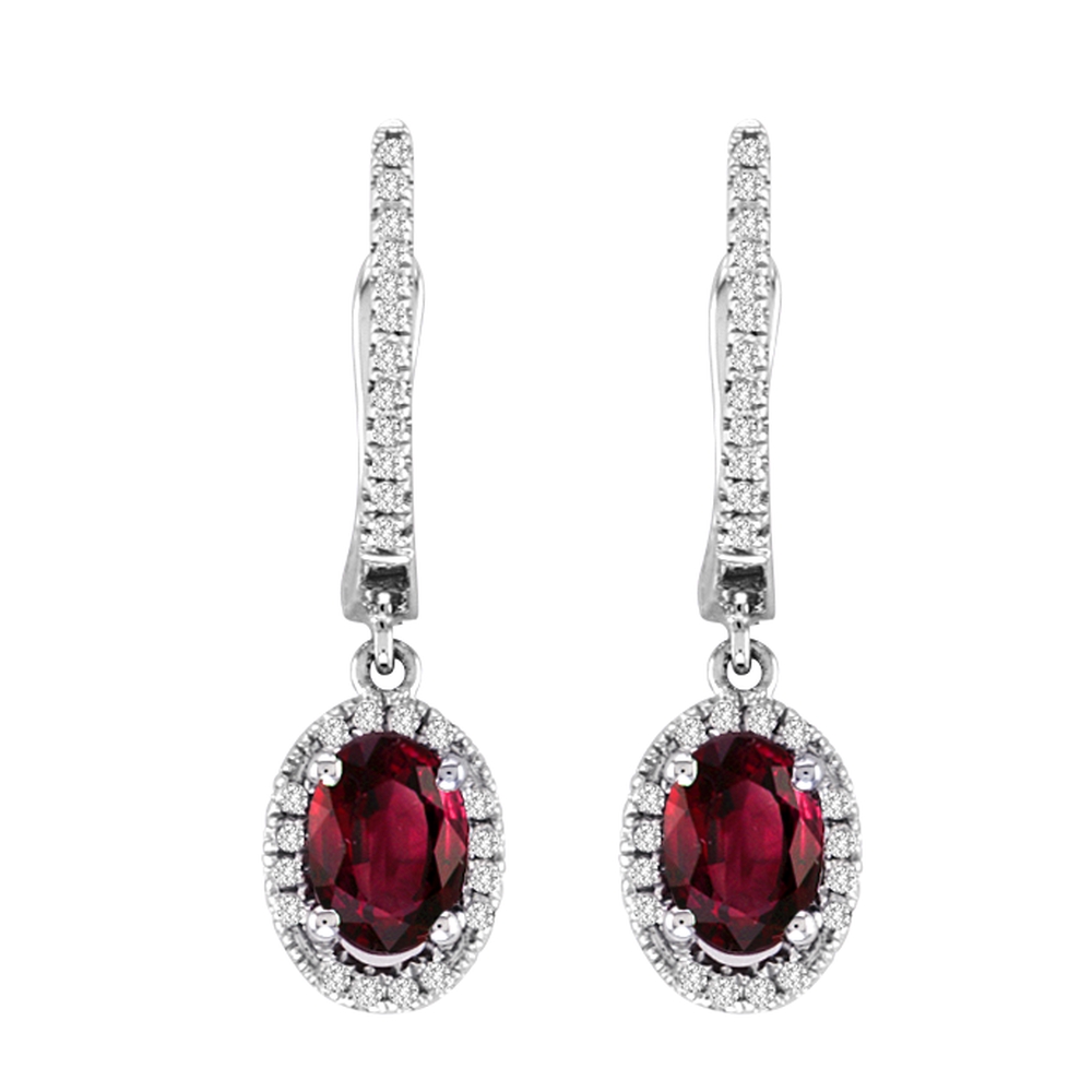 Ruby drop earrings with natural diamonds in 14K gold