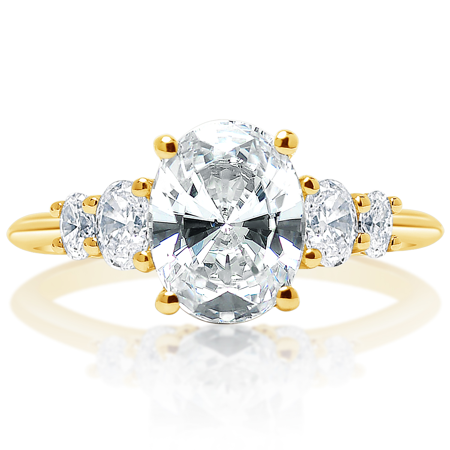 Oval graduated five-stone ring, front view