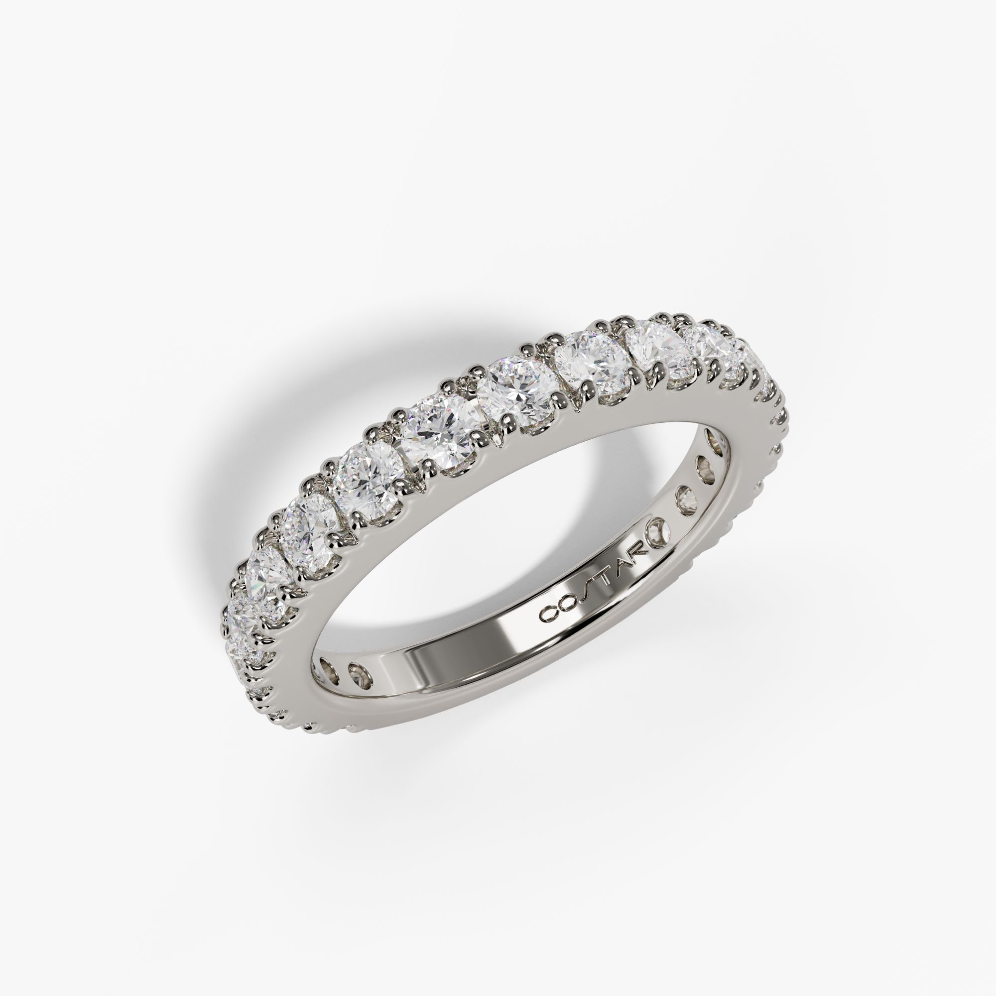 White gold french pavé semi-eternity band, angled view