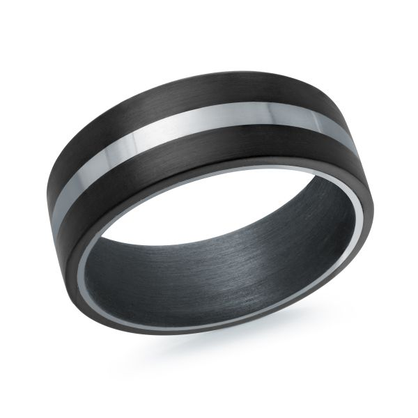 Brushed black tantalum band with polished stripe, angled view
