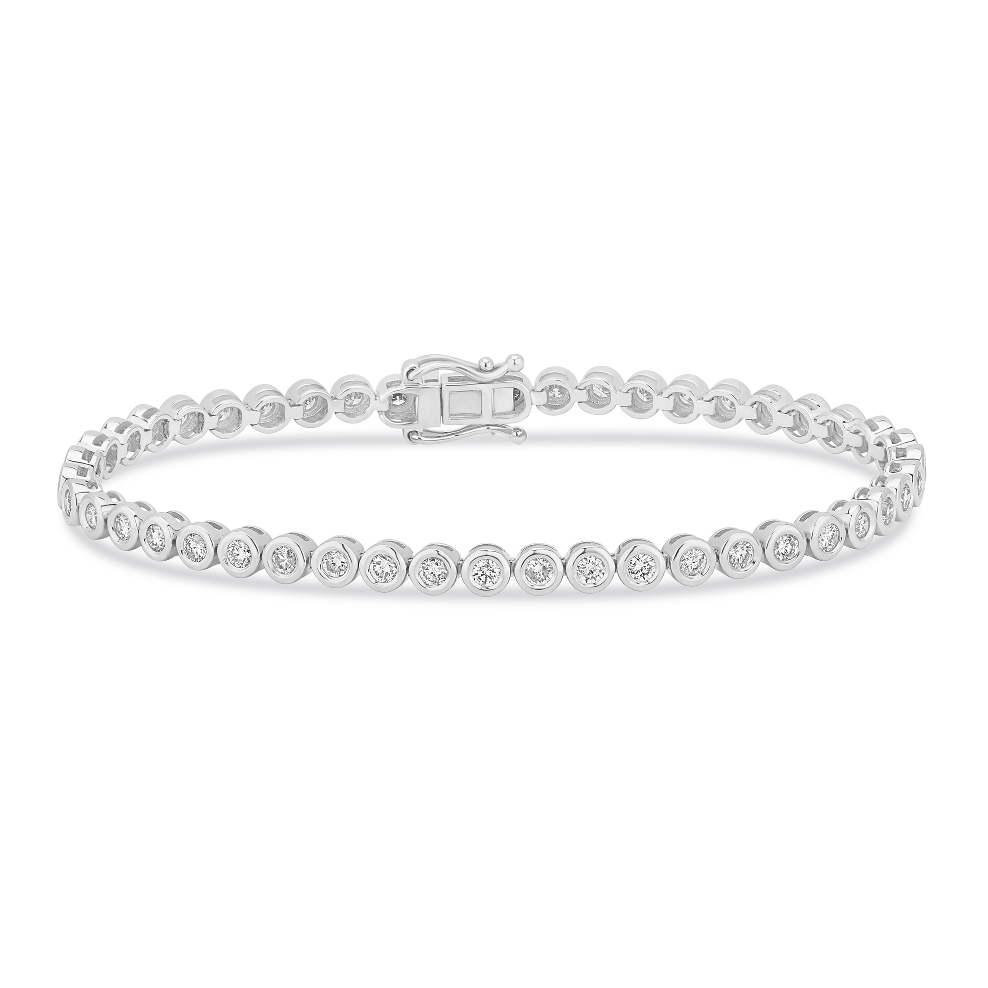 White gold bracelet with a continuous line of round natural diamonds in bezel settings