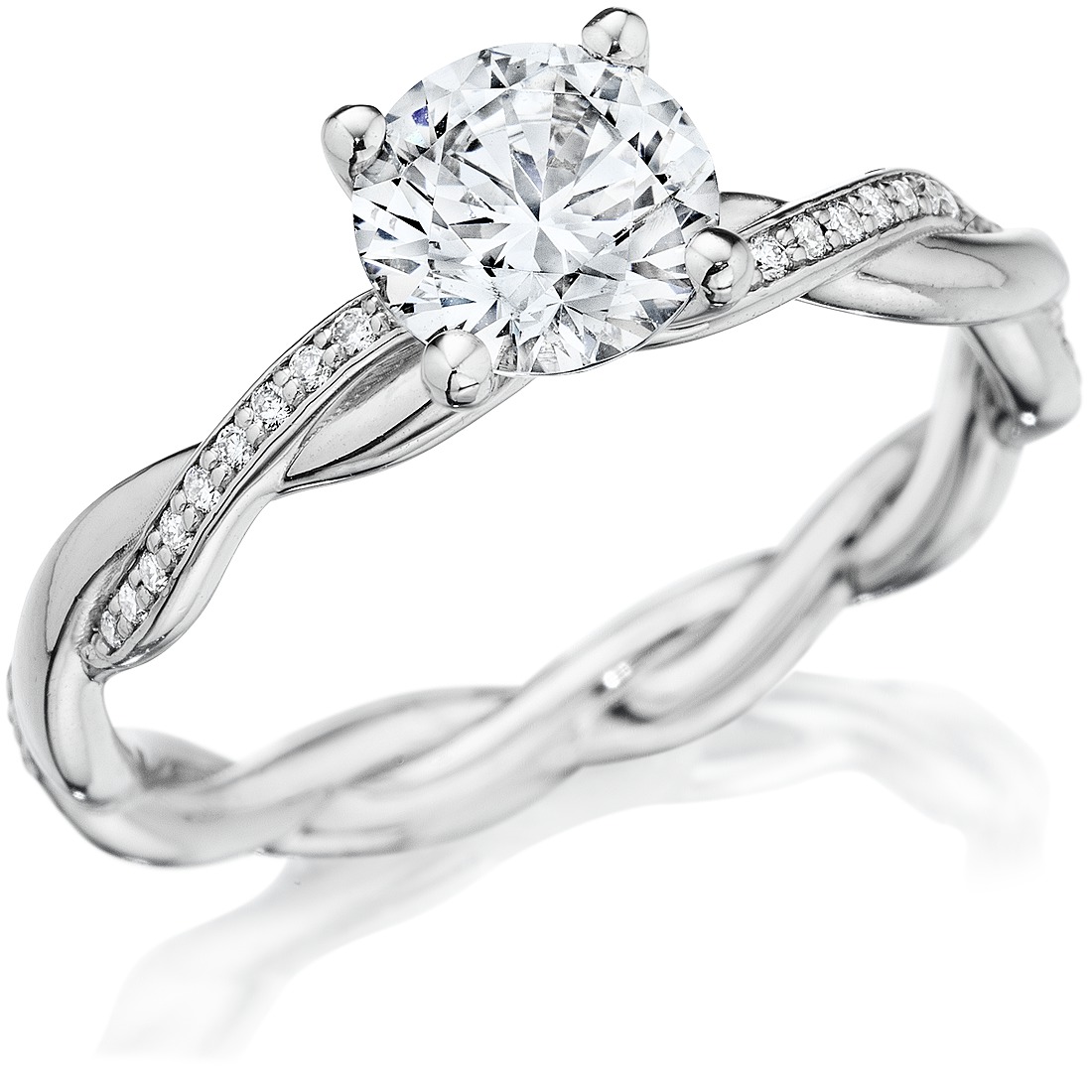 Round diamond knife-edge pavé solitaire, front view