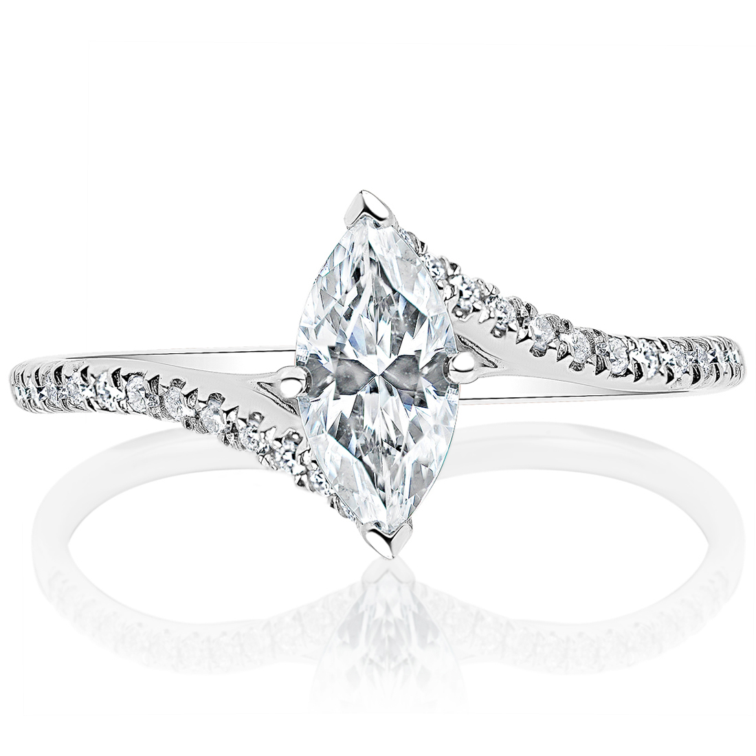 Marquise bypass pavé ring, front view