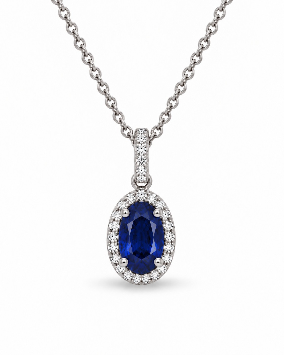 Sapphire pendant with natural diamonds on a 14K gold chain
