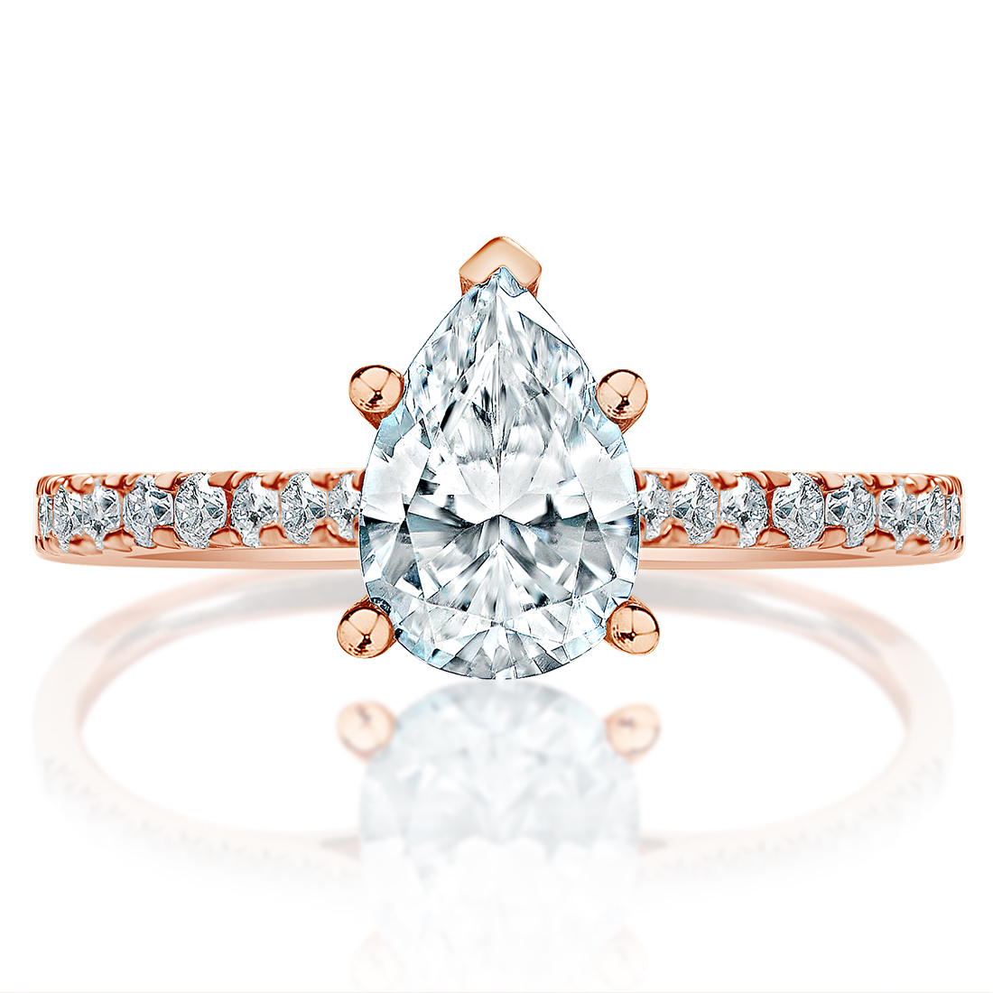 Pear diamond rose gold pavé ring, front view