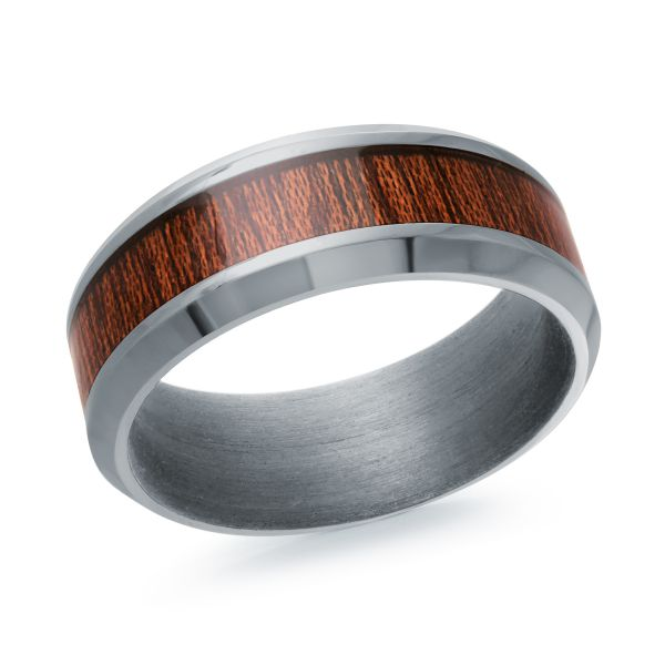 Tantalum band with wood inlay, angled view