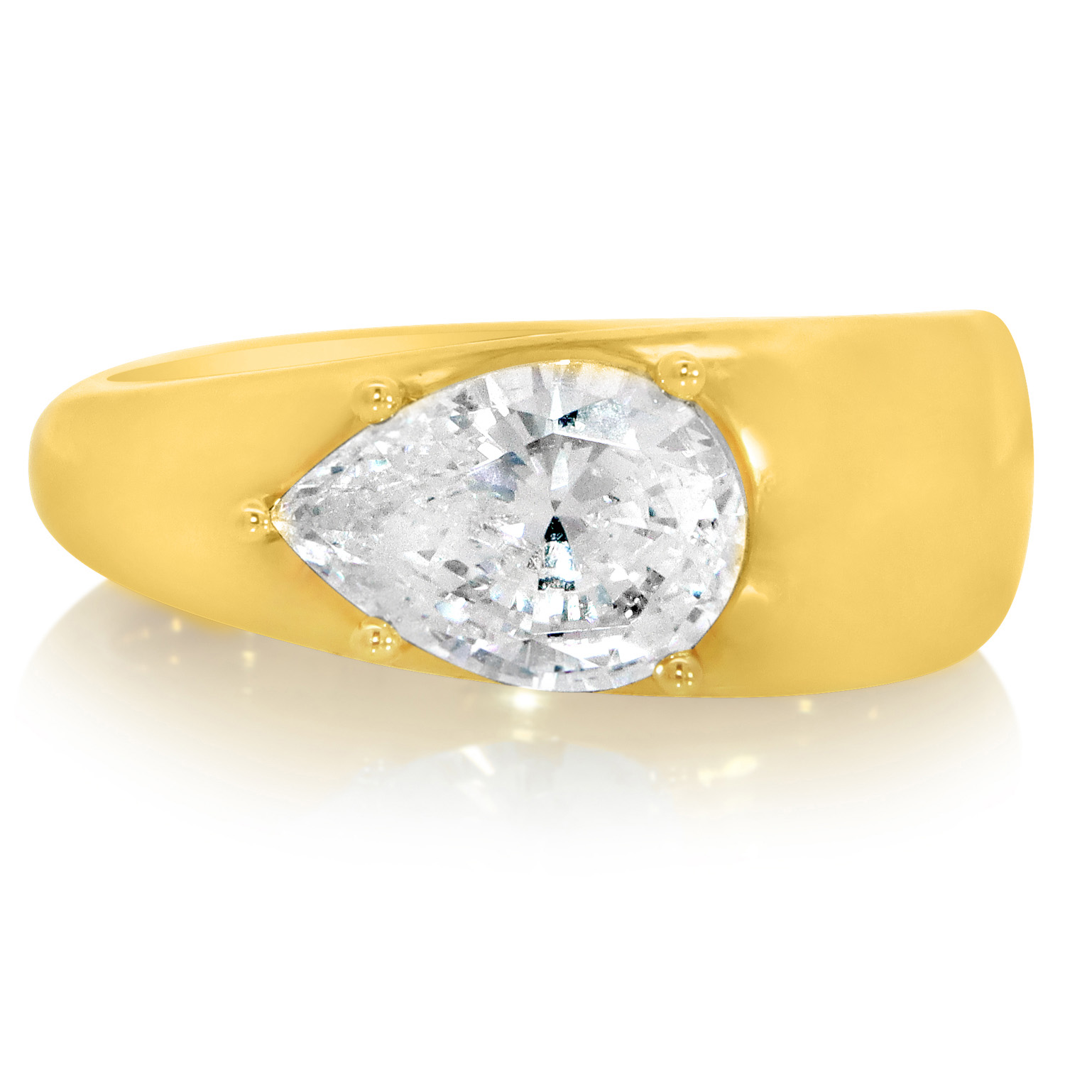 East-west pear diamond yellow gold dome ring, front view