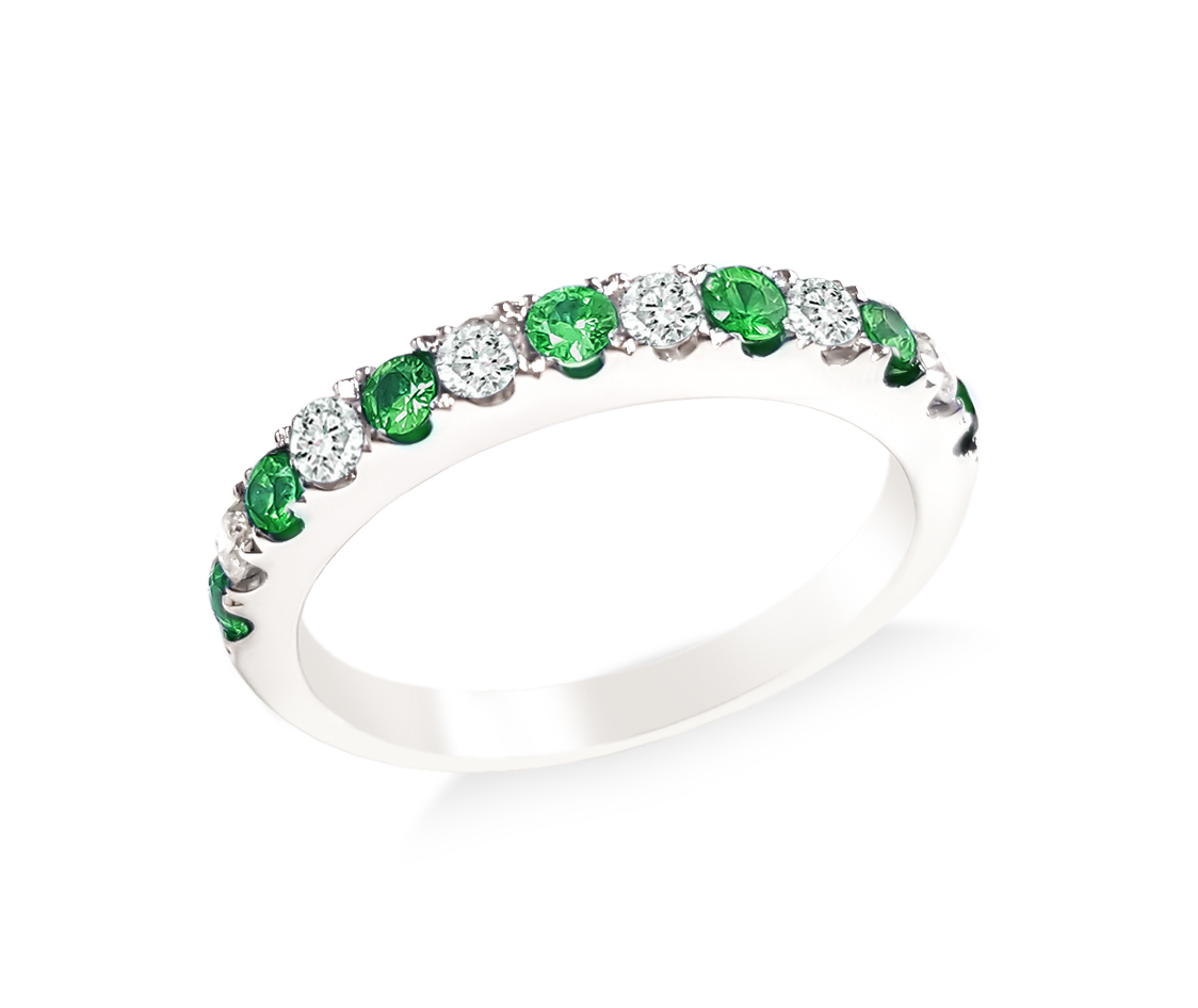 Emerald and natural diamond band in 14K gold