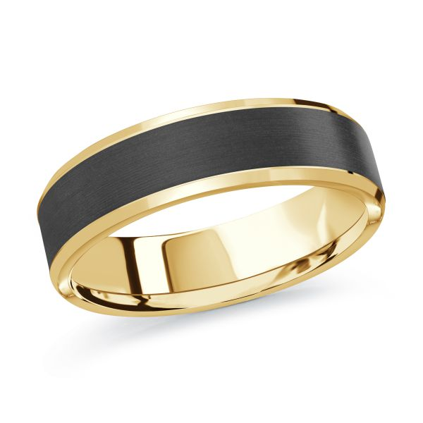 Brushed carbon fiber band with polished gold beveled edges, angled view