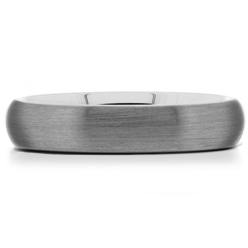 Gray tungsten dome band with a brushed finish and polished interior, front view