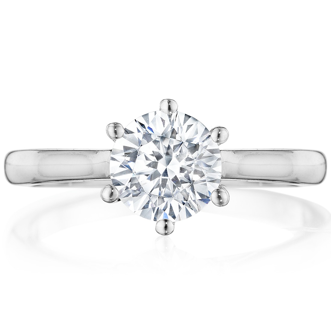 Round diamond six prong solitaire, front view