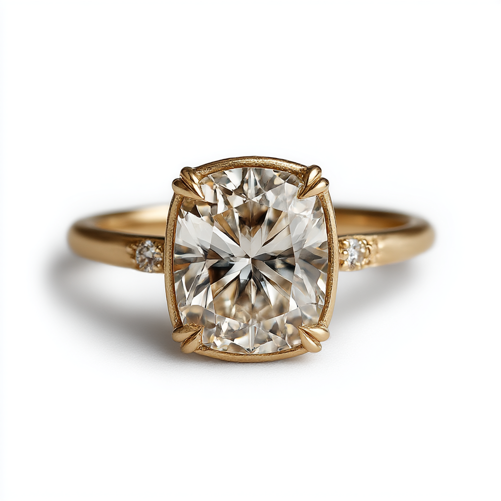 Custom cushion cut diamond ring in gold