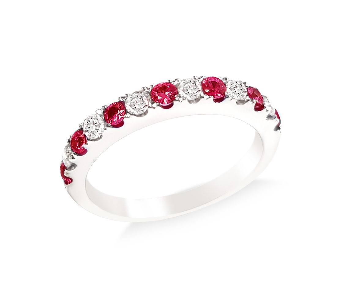 Ruby and natural diamond band in 14K gold