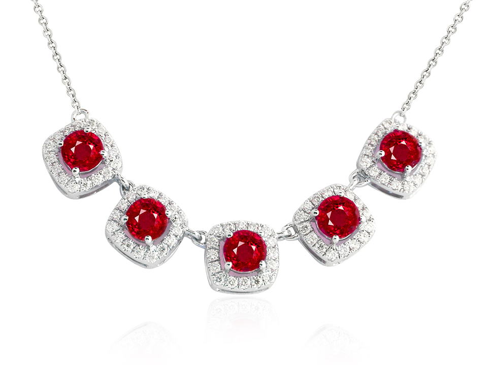 Ruby and natural diamond station necklace in 14K gold