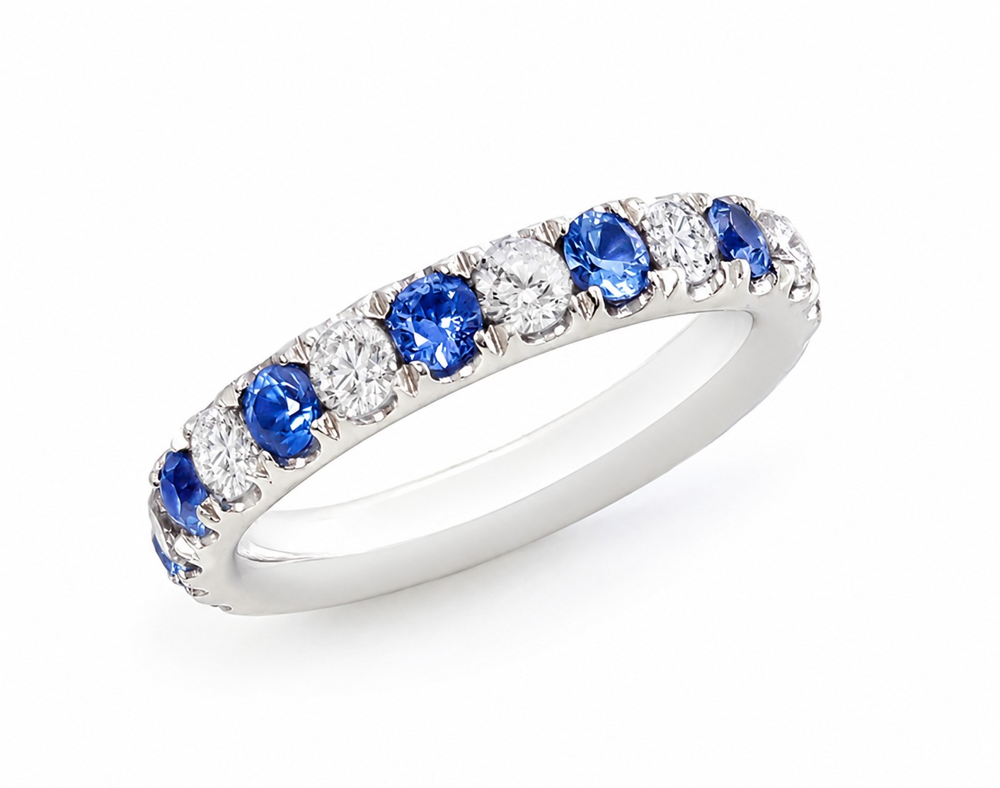Alternating sapphire and natural diamond band in 14K gold