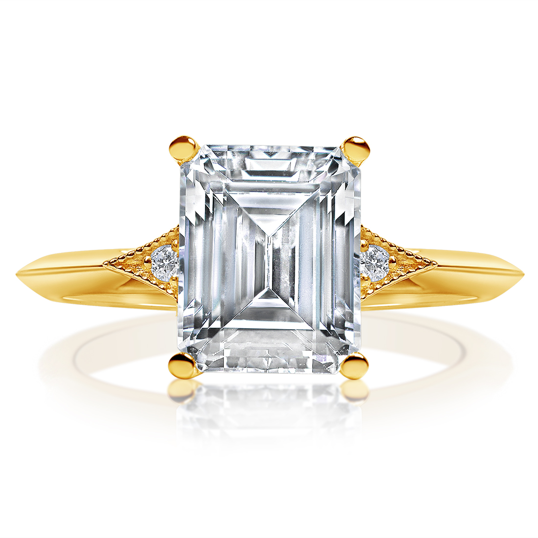 Emerald cut milgrain accent ring, front view