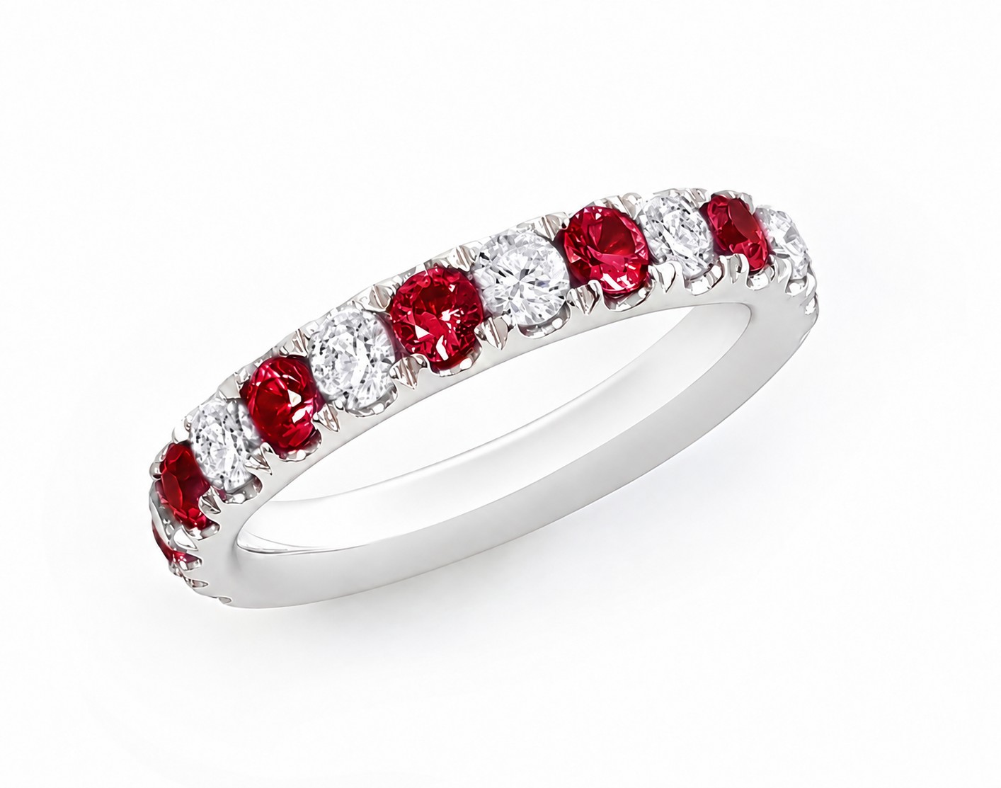 Alternating ruby and natural diamond band in 14K gold