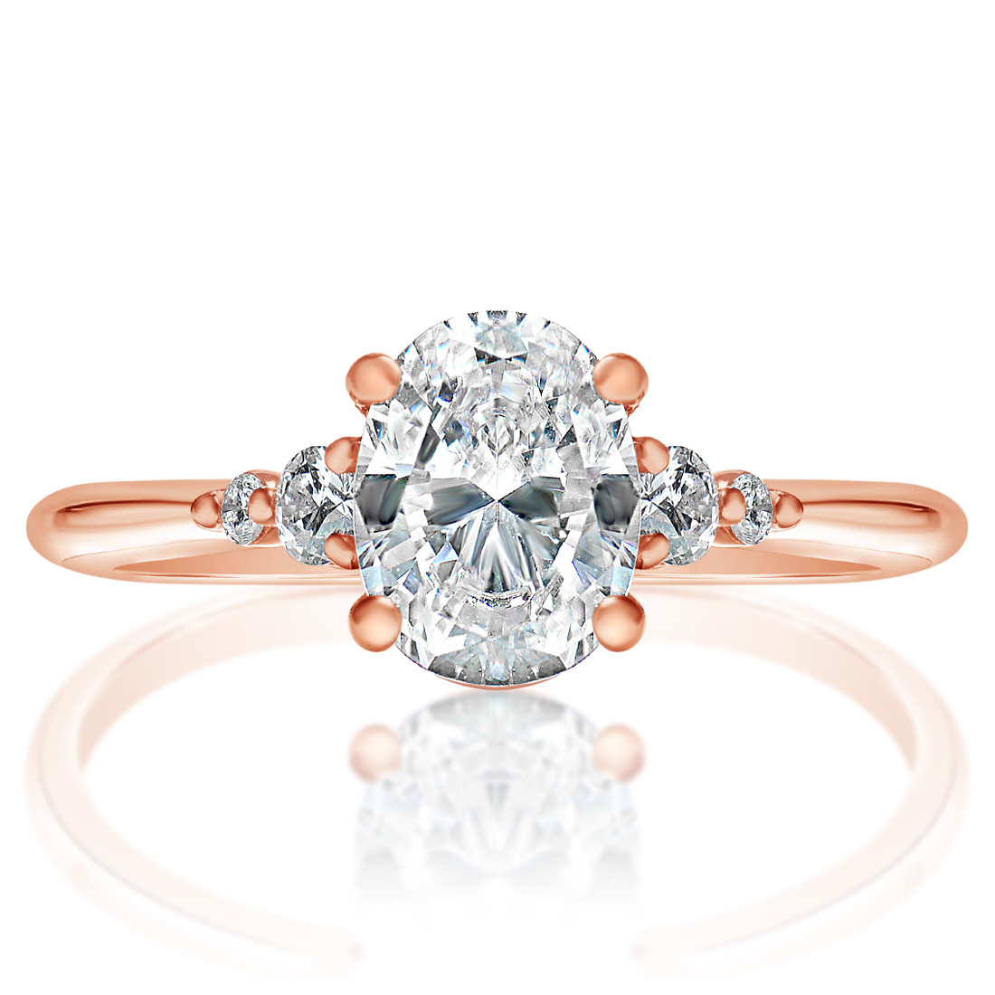Rose gold oval five-stone ring, front view