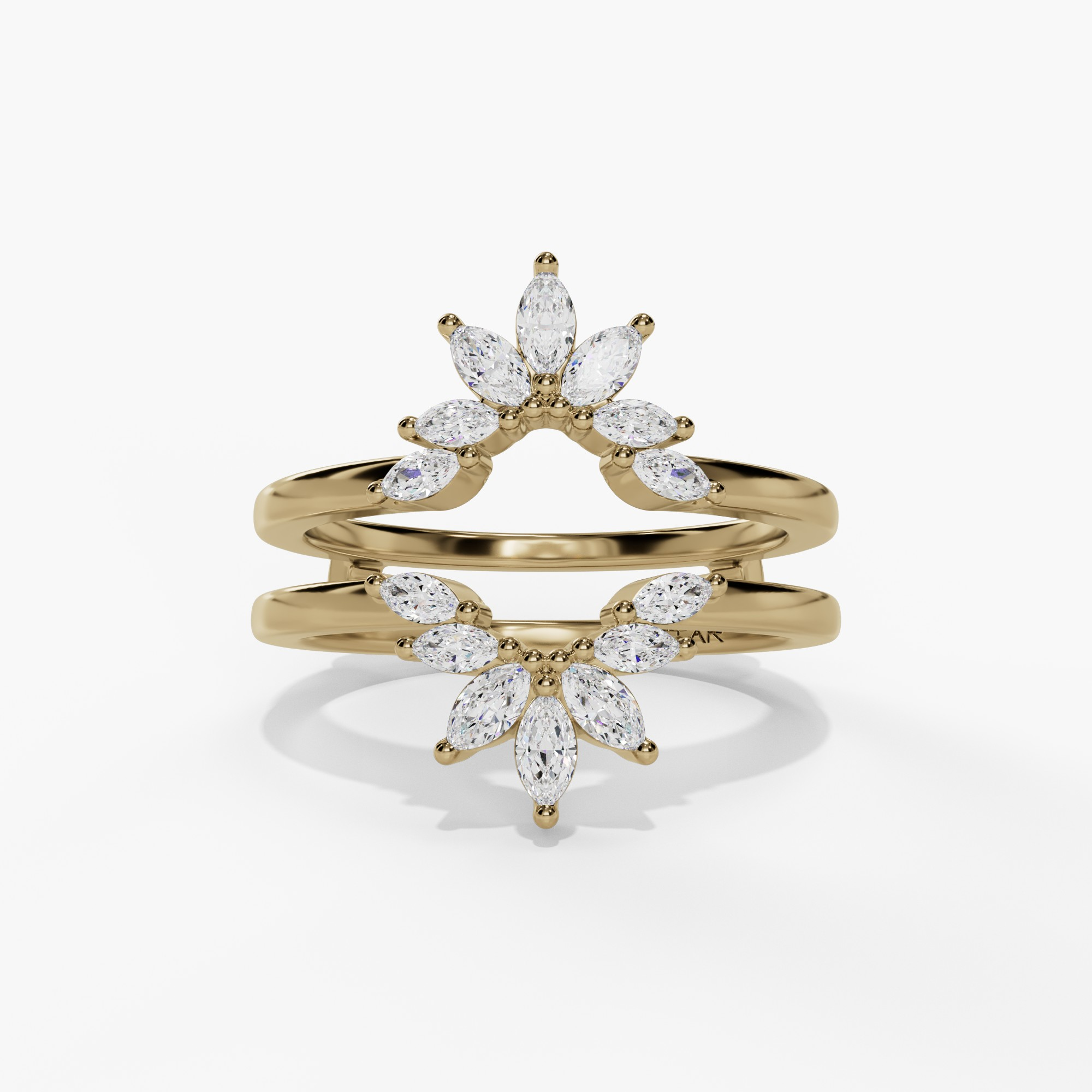 Yellow gold marquise sunburst enhancer, front view