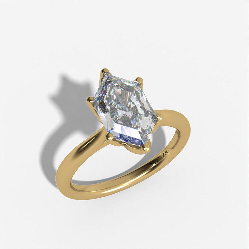 Dutch marquise yellow gold solitaire, three-quarter view