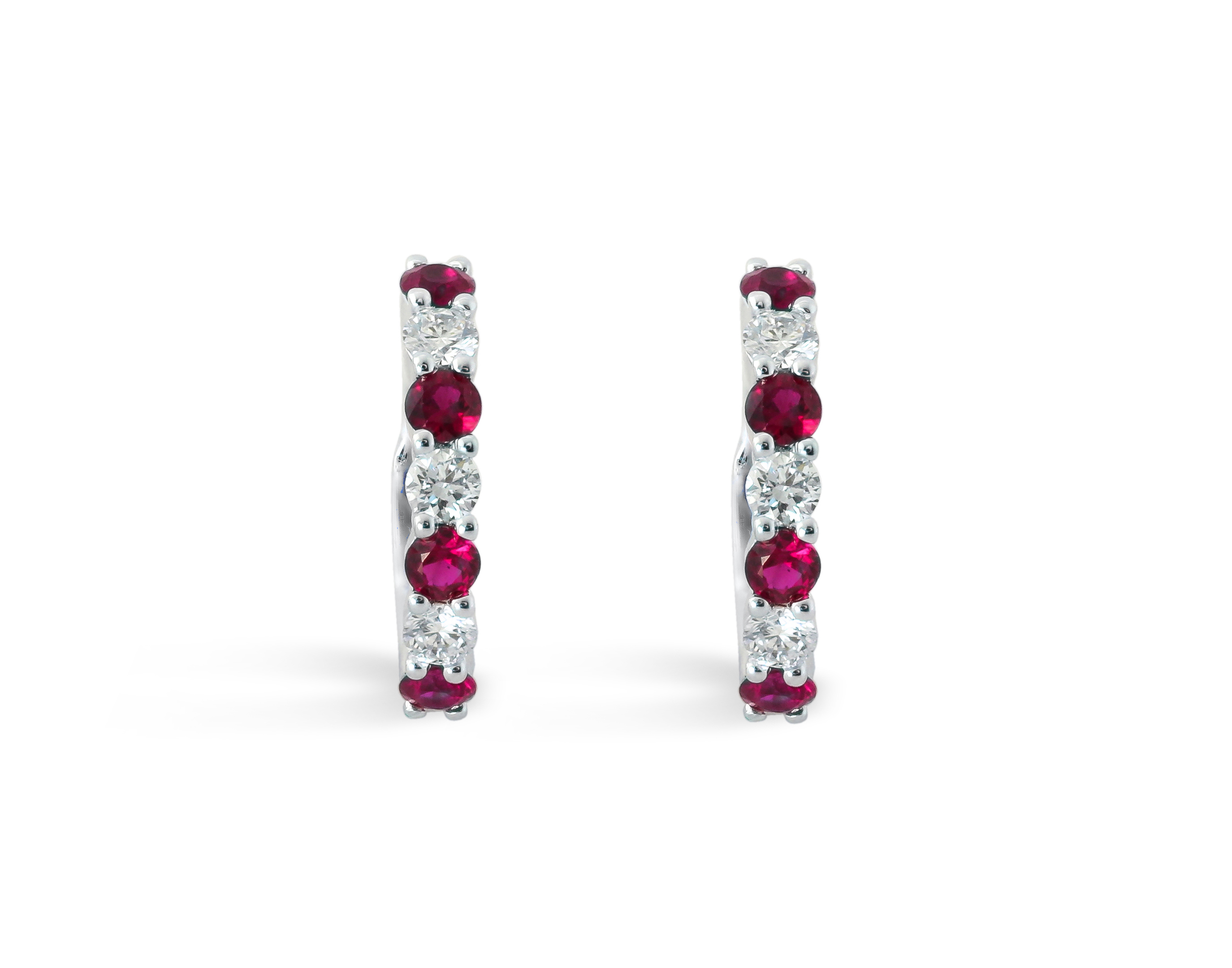 Ruby and natural diamond hoop earrings in 14K gold