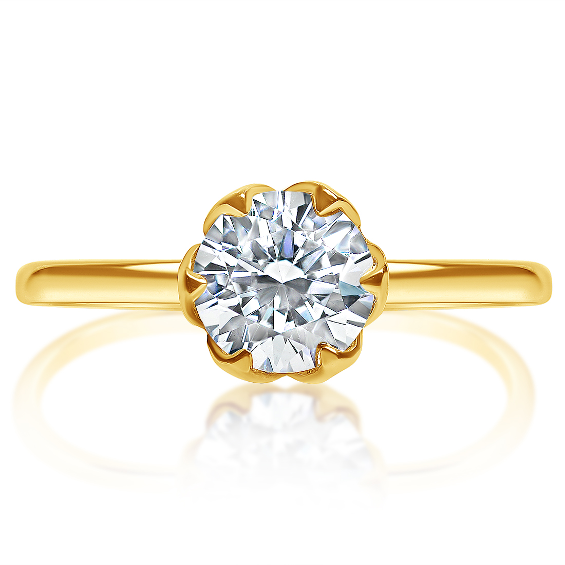 Yellow gold tulip solitaire, front view