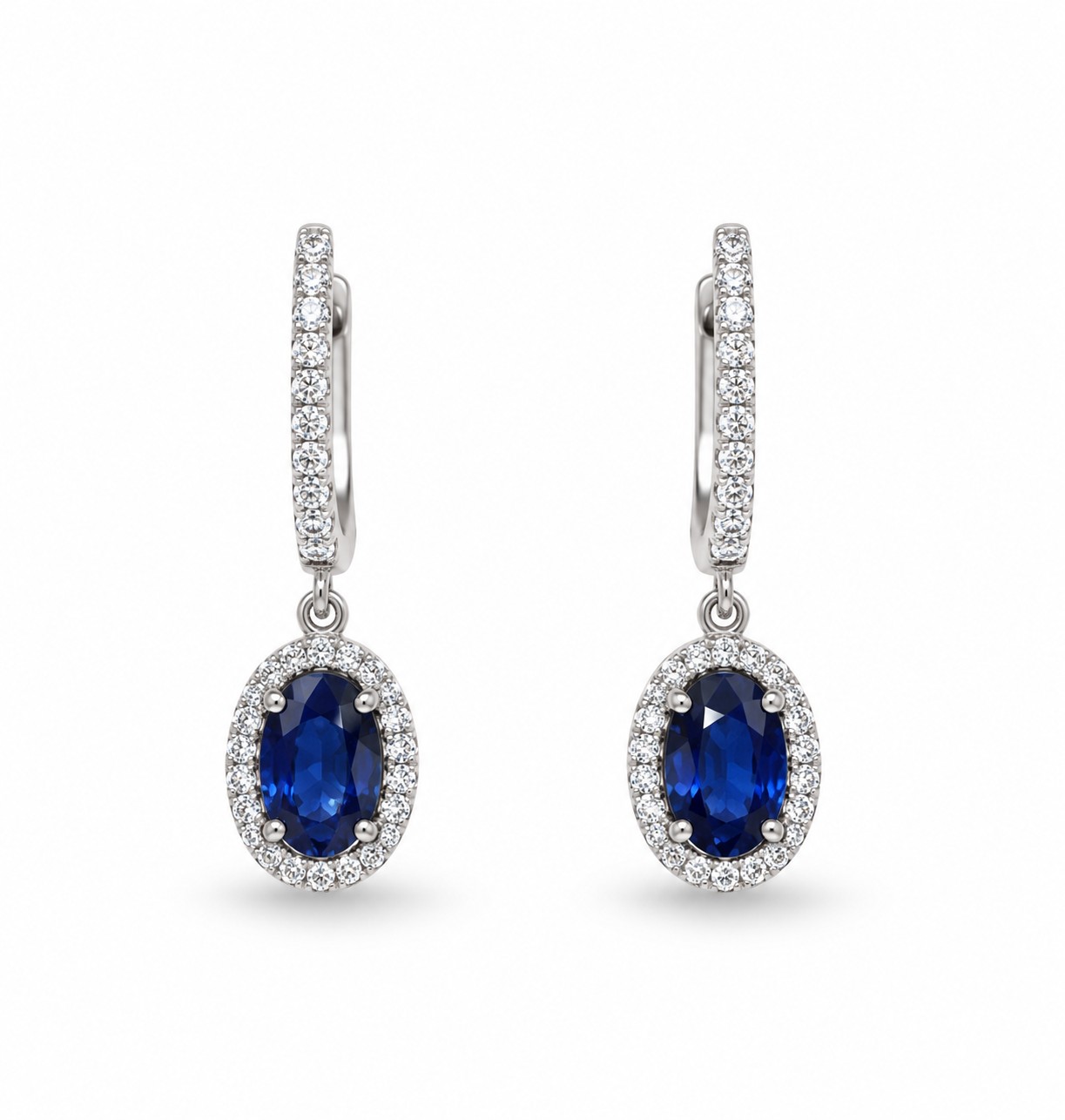 Sapphire drop earrings with natural diamonds in 14K gold