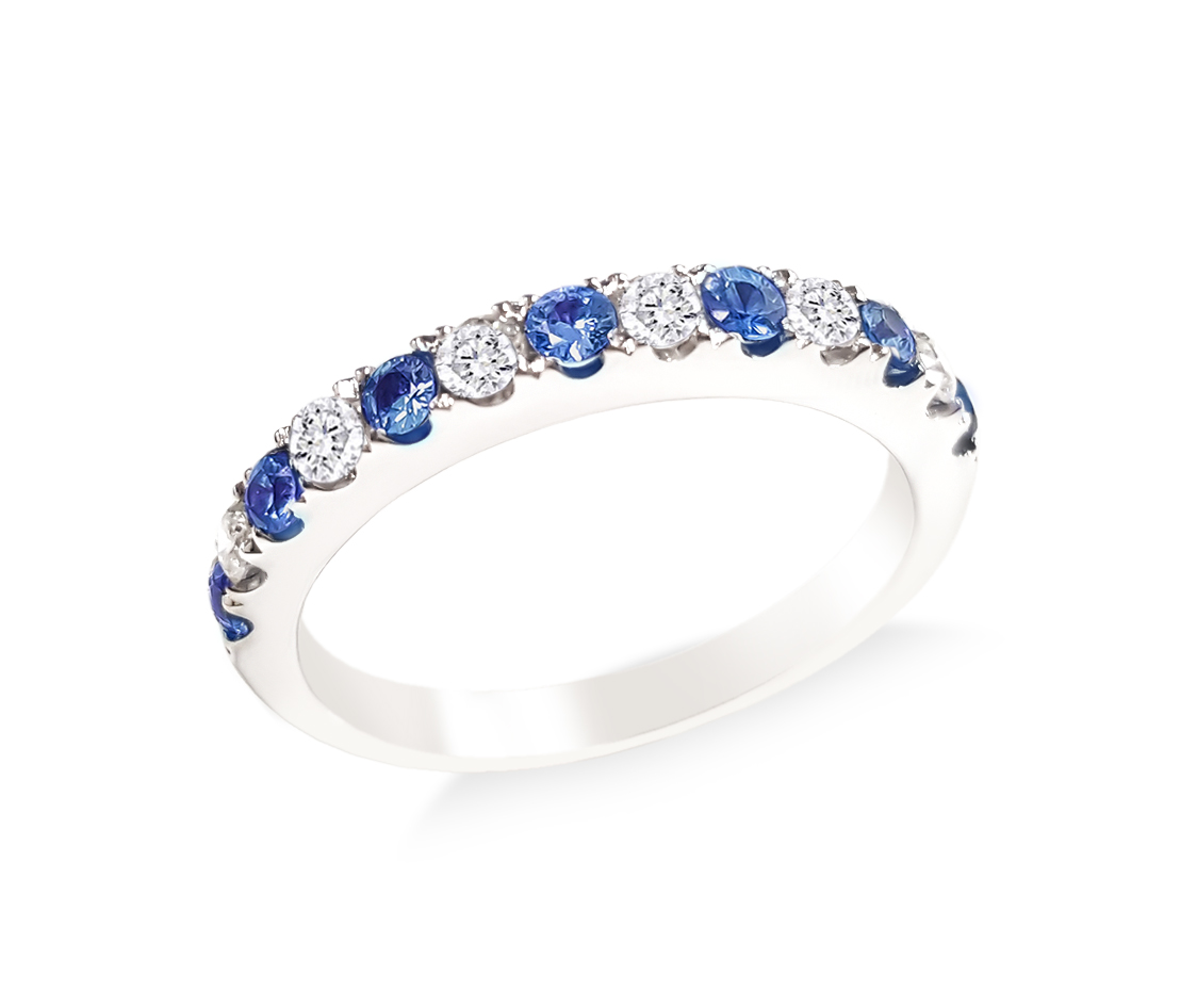 Sapphire and natural diamond band in 14K gold