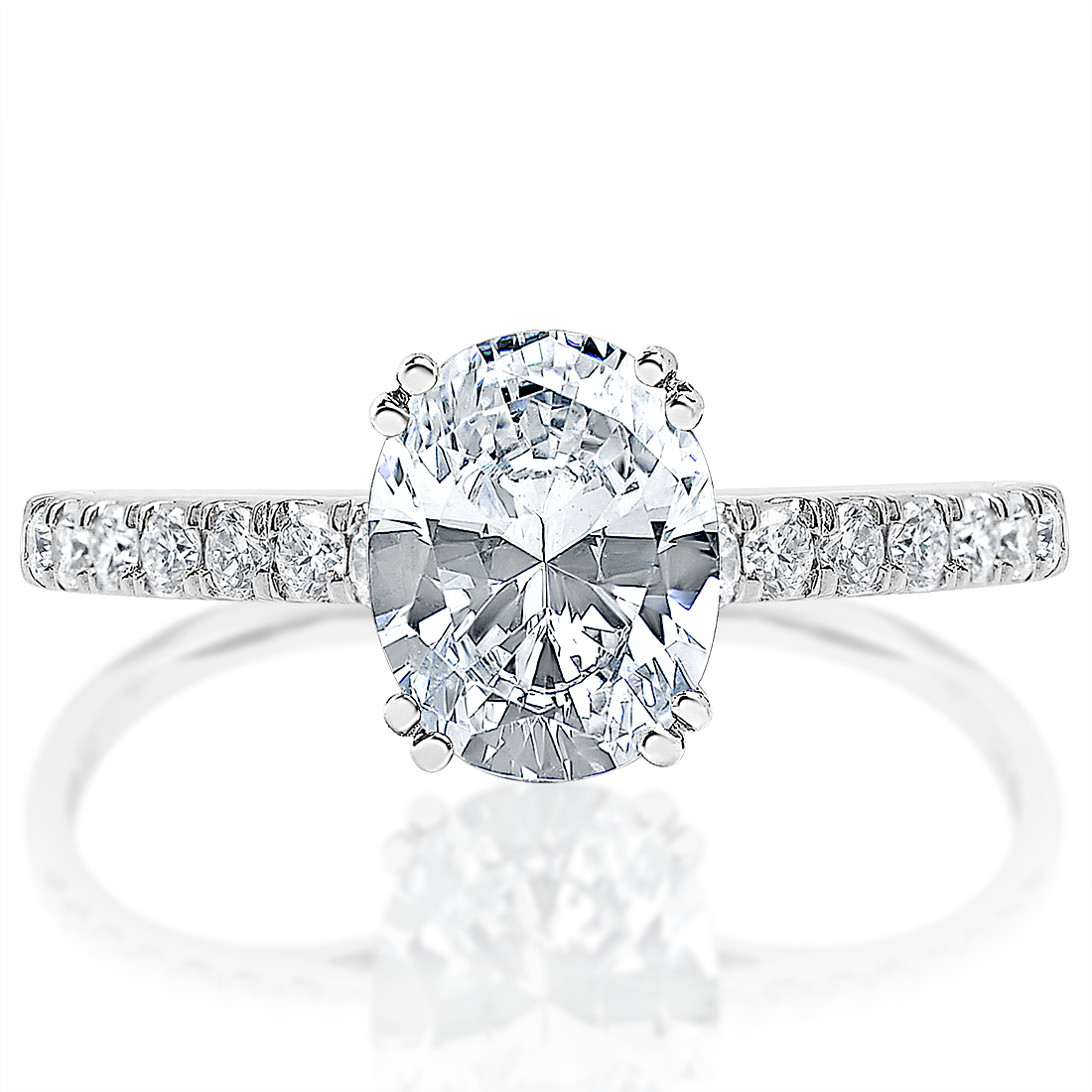 Oval double prong pavé ring, front view
